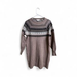 LOFT Outlet Petite Sweater Dress LP Taupe Fair Isle Knit Long Sleeve